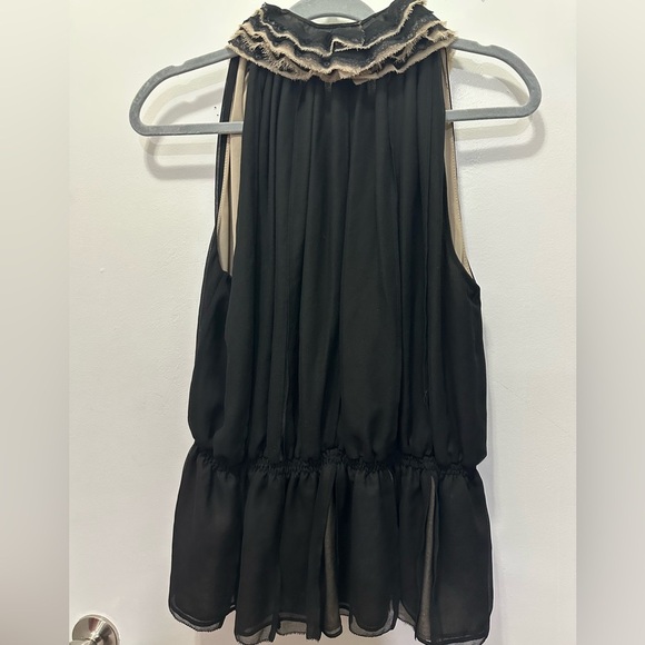 Robert Rodriguez for Target Black Sleeveless Top with Cream Ruffled Trim Sz L - Picture 3 of 5